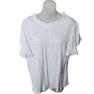 Nanette Womens Prairie Milkmaid Gauze Top Size XL Peasant White Flutter Sleeve